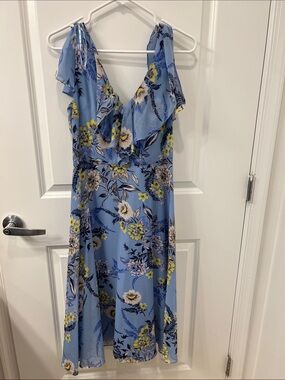 Eliza J Powder Blue Floral Ruffle Midi Dress